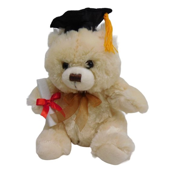 Mai-Toi Bear Graduate School Congratulations Plush 10" Cream Color Bow Diploma - Picture 1 of 7